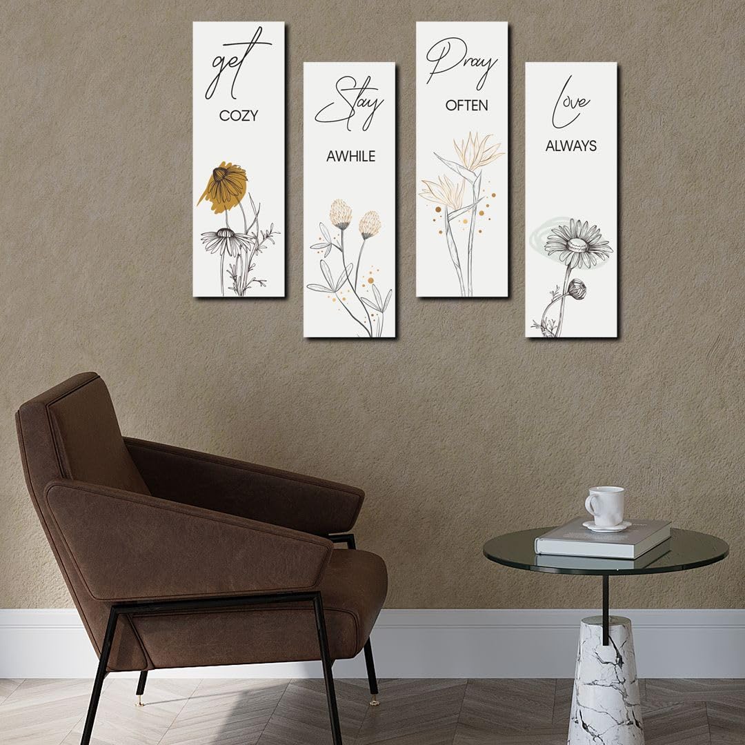 Cvanu Set Of 4 Get Cozy|Stay Awhile|Pray Often|Love Always Mdf Wall Hanging For Wall Decor (12Inchx4Inch)_H225